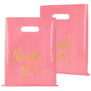 100 Pack Pink Thank You Shopping Bags for Small Business - 9"x12" Extra Thick 2.36 Mil Plastic Retail Thank You Bags with Handles for Stores, Boutique, Clothes, Business Gift