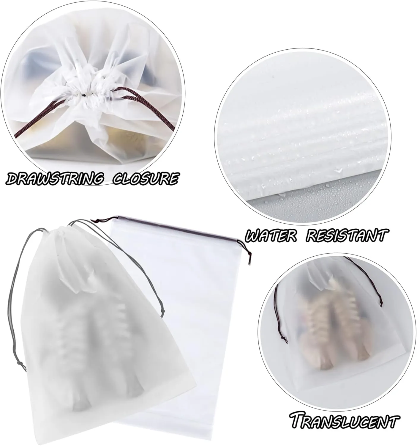 12PCS Translucent Travel Shoe Bags with Drawstring - Clear Dust-proof Storage Organizer Pouch Multi-functional Bag (Small - 16" x 12")