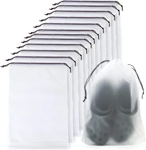 12PCS Translucent Travel Shoe Bags with Drawstring - Clear Dust-proof Storage Organizer Pouch Multi-functional Bag (Small - 16" x 12")
