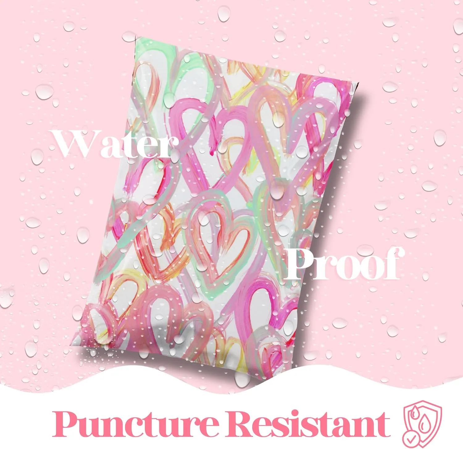 14.5x19 Designer Poly Mailer 100 Pack Heavy Duty Waterproof Self Seal Shipping Bags for Small Business Large Mailing Envelopes Bulk Tear Resistant Cute Packaging Happy Hearts