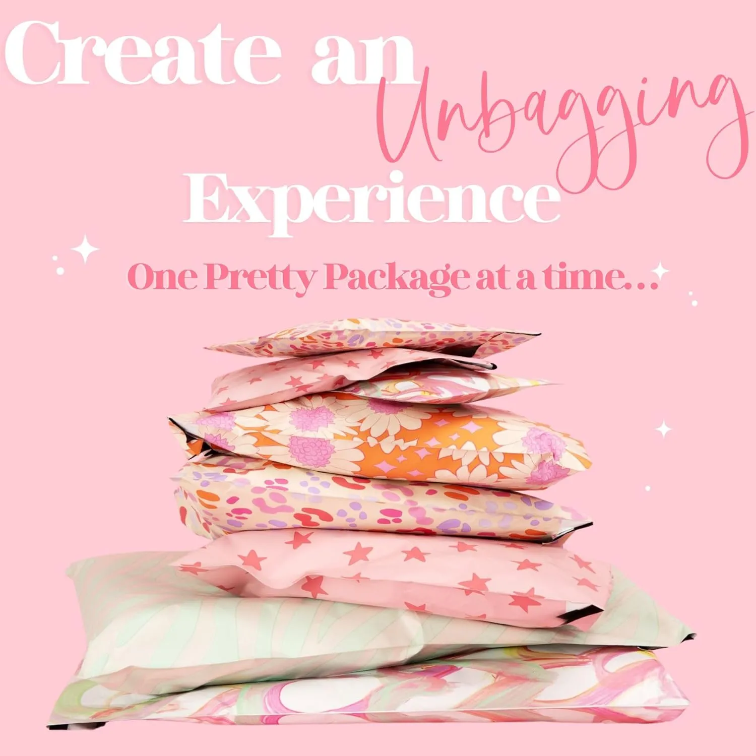 14.5x19 Designer Poly Mailer 100 Pack Heavy Duty Waterproof Self Seal Shipping Bags for Small Business Large Mailing Envelopes Bulk Tear Resistant Cute Packaging Happy Hearts