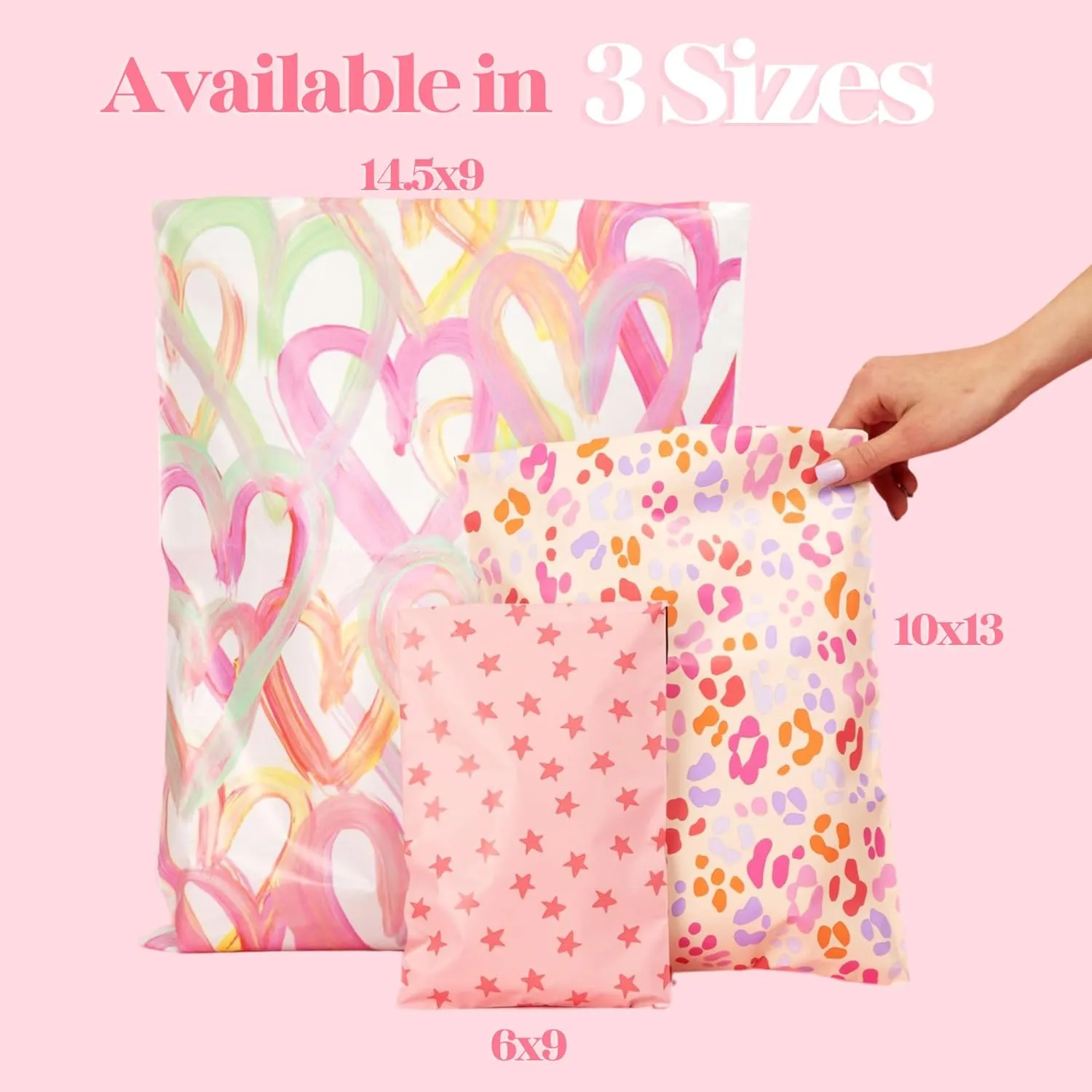 14.5x19 Designer Poly Mailer 100 Pack Heavy Duty Waterproof Self Seal Shipping Bags for Small Business Large Mailing Envelopes Bulk Tear Resistant Cute Packaging Happy Hearts