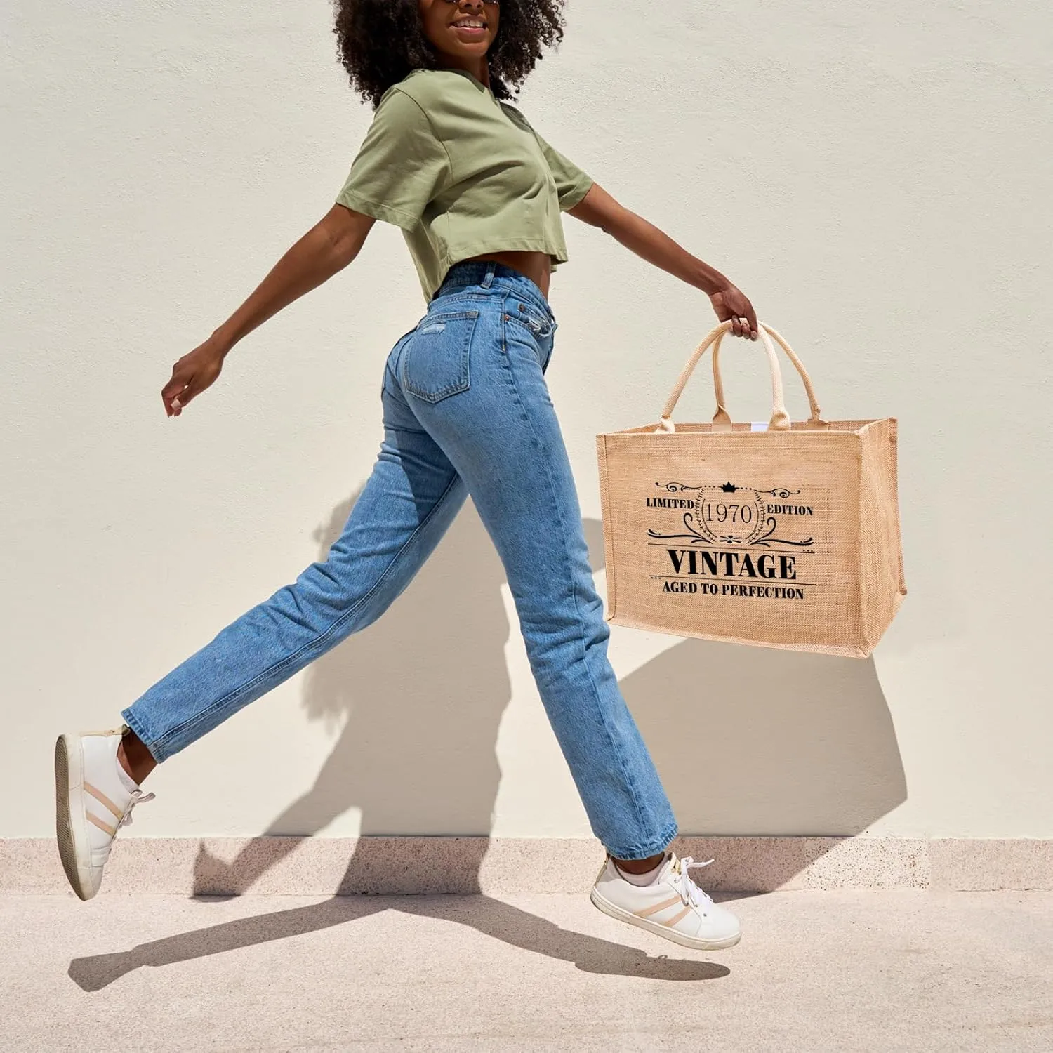 1966 1967 1968 1969 1970 1971 1972 1973 1974 1975 Burlap Jute Tote Bags for Women, 17" x 6.8" x 11.8"