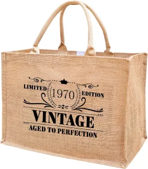 1966 1967 1968 1969 1970 1971 1972 1973 1974 1975 Burlap Jute Tote Bags for Women, 17" x 6.8" x 11.8"