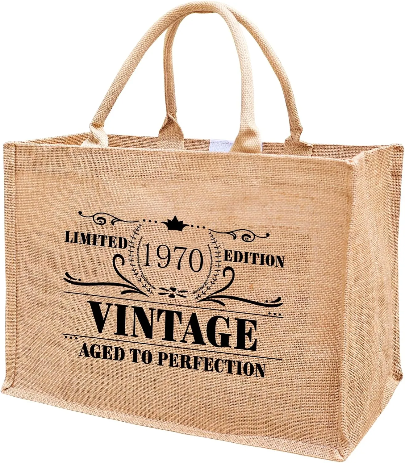 1966 1967 1968 1969 1970 1971 1972 1973 1974 1975 Burlap Jute Tote Bags for Women, 17" x 6.8" x 11.8"