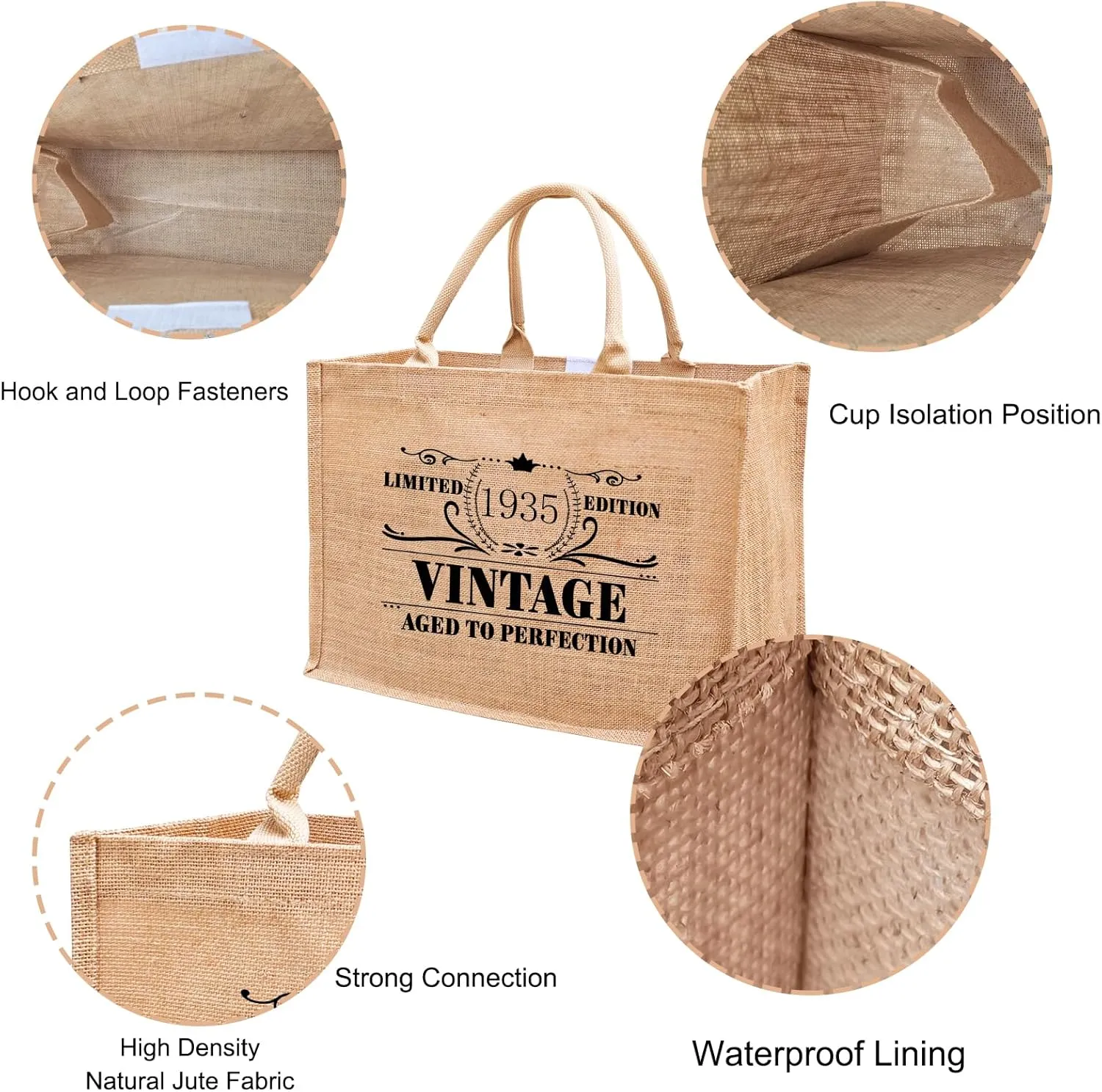 1966 1967 1968 1969 1970 1971 1972 1973 1974 1975 Burlap Jute Tote Bags for Women, 17" x 6.8" x 11.8"