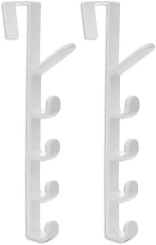 2 Pack 5 Layers Over The Door Hook, Door Hook Organizer Rack Hanger Backpack Handbag Clothes Coat Hook for Home (white)
