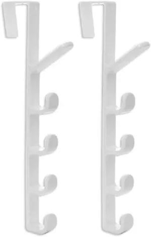 2 Pack 5 Layers Over The Door Hook, Door Hook Organizer Rack Hanger Backpack Handbag Clothes Coat Hook for Home (white)