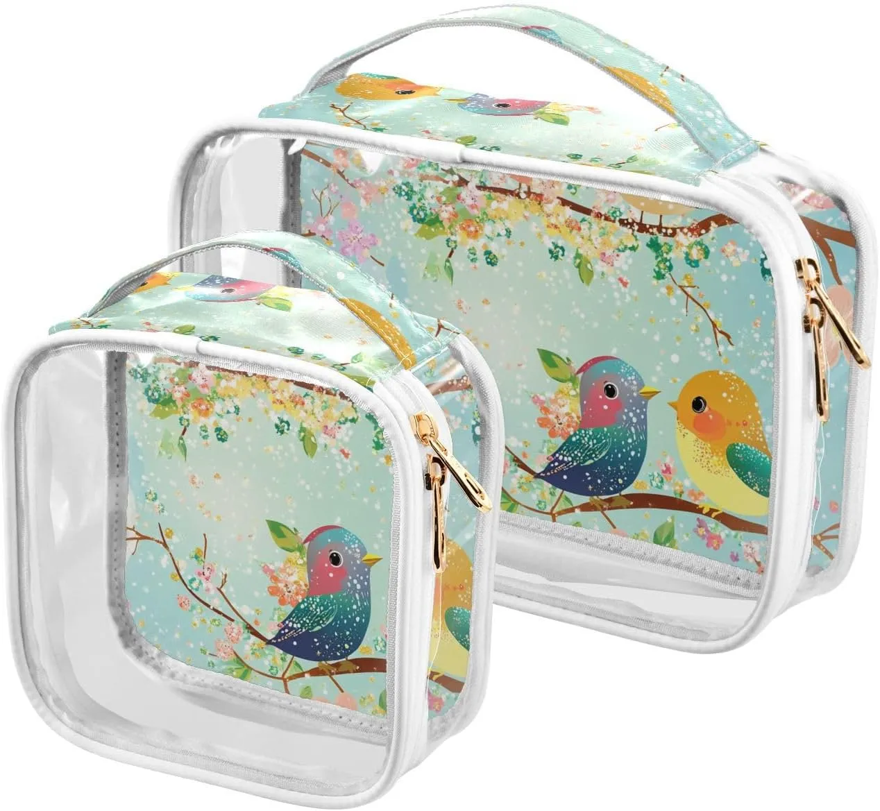 2 Pack clear Parents' Day Bird Family Cute toiletry bag men TSA approved portable bag travel cosmetic Airport Airline Compliant
