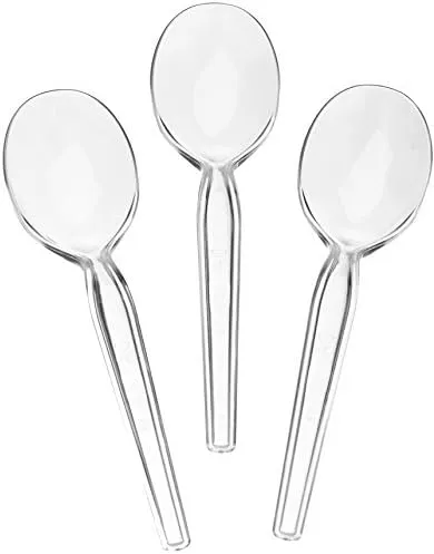 [200 Count] Settings Plastic Clear Soup Spoons, Heavyweight Disposable Cutlery, Great For Home, Office, School, Party, Picnics, Restaurant, Take-out Fast Food, Outdoor Events, Or Every Day Use, 4 Bags