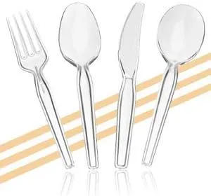 [200 Count] Settings Plastic Clear Soup Spoons, Heavyweight Disposable Cutlery, Great For Home, Office, School, Party, Picnics, Restaurant, Take-out Fast Food, Outdoor Events, Or Every Day Use, 4 Bags