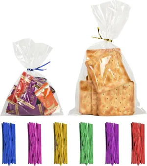200-Pack Clear Cellophane Bags for Cookies, Candies, Snacks & Party Favors with Self-Tie Closure - 6x10 Inches for Gift Packaging and Treats