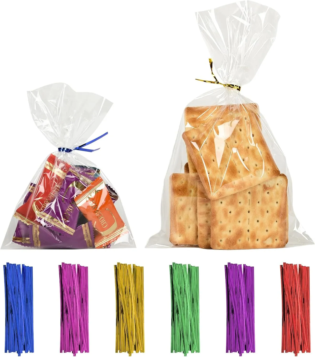 200-Pack Clear Cellophane Bags for Cookies, Candies, Snacks & Party Favors with Self-Tie Closure - 6x10 Inches for Gift Packaging and Treats