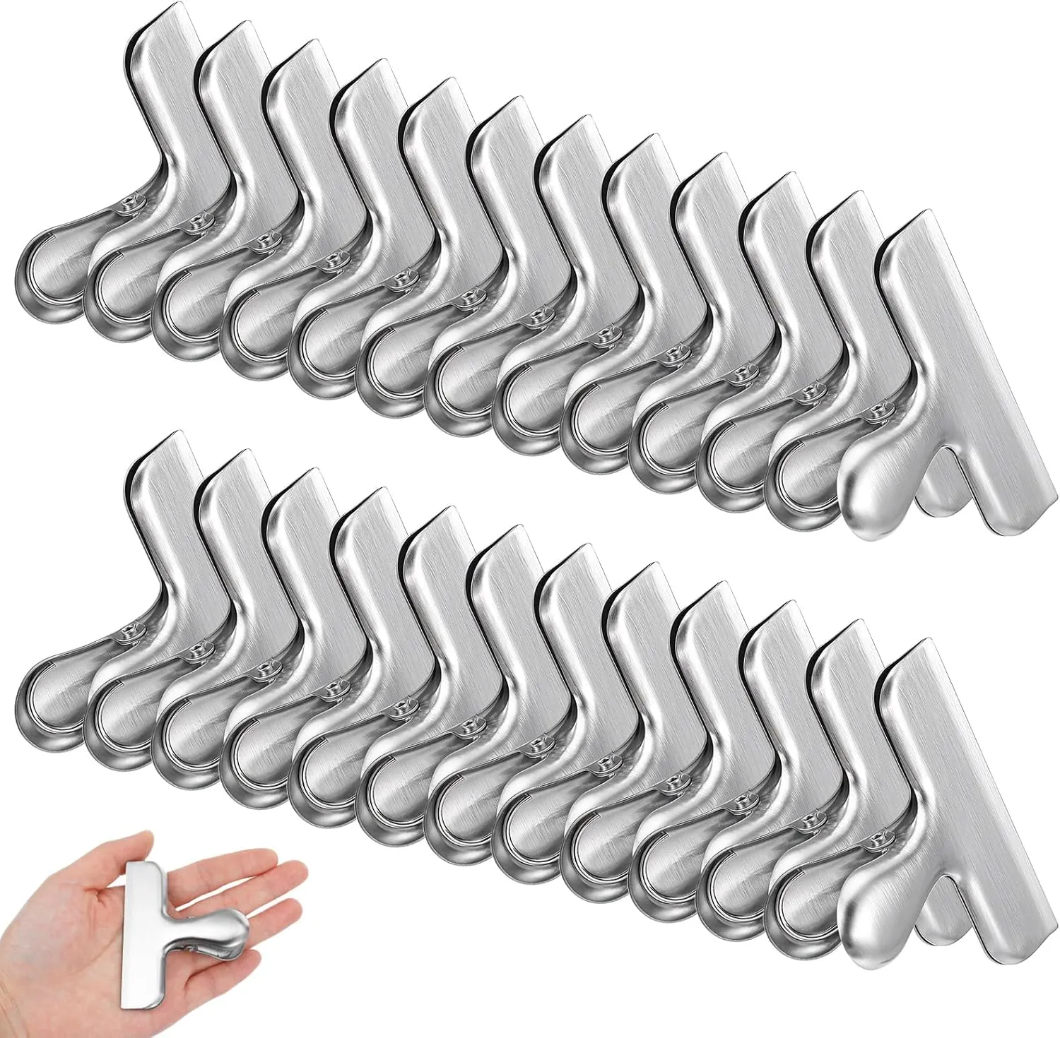 24 Pack Metal Bag Clips, Stainless Steel Chip Clips, Chip Clips Heavy Duty, Bag Clips for Food, for Air Tight Seal Grips on Food & Bread Bags, Paper Clamps for Office, Kitchen, Home- 3 Inch Wide