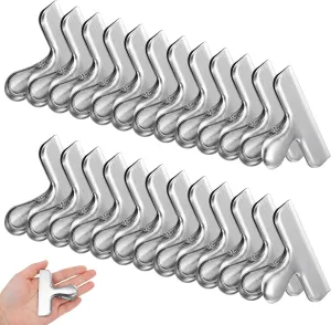 24 Pack Metal Bag Clips, Stainless Steel Chip Clips, Chip Clips Heavy Duty, Bag Clips for Food, for Air Tight Seal Grips on Food & Bread Bags, Paper Clamps for Office, Kitchen, Home- 3 Inch Wide