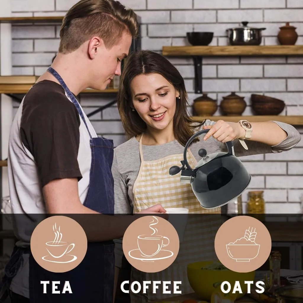 2.5 Liter Whistling Tea Kettle - Modern Stainless Steel Whistling Tea Pot for Stovetop Hot Water Boiler with Cool Grip Ergonomic Handle (Black, 2.5 Liter)