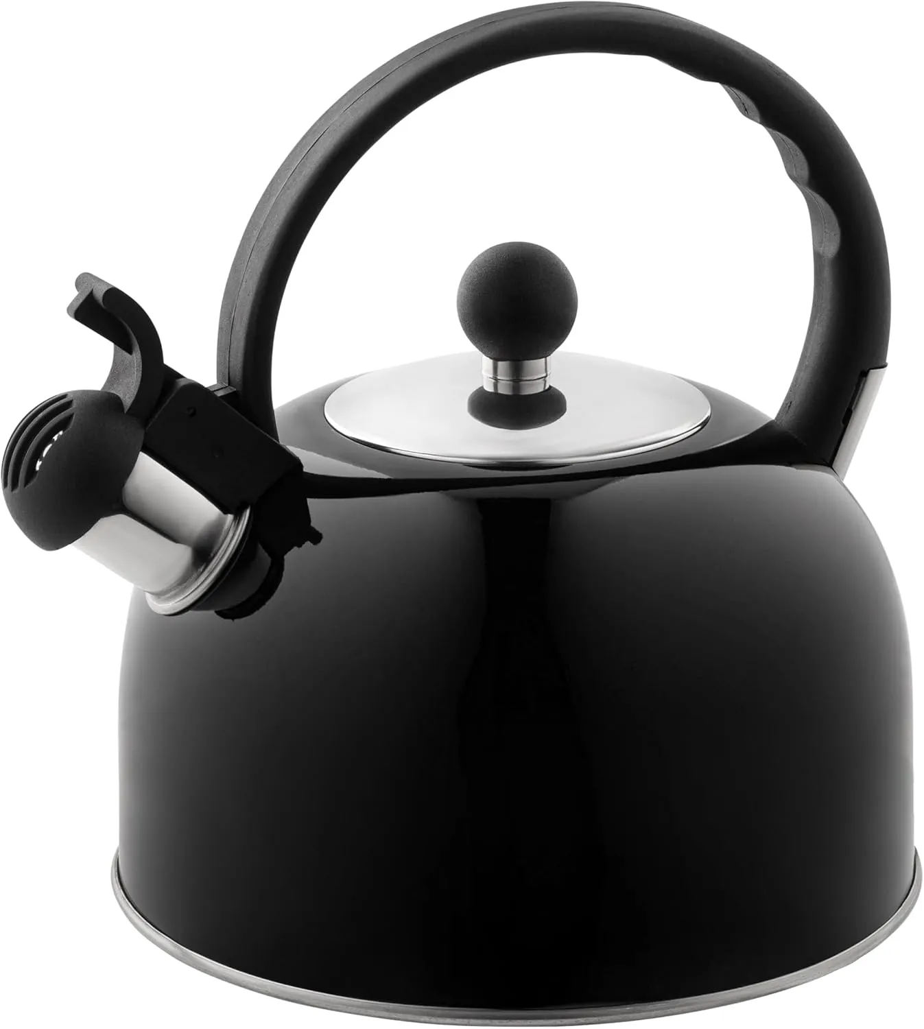 2.5 Liter Whistling Tea Kettle - Modern Stainless Steel Whistling Tea Pot for Stovetop Hot Water Boiler with Cool Grip Ergonomic Handle (Black, 2.5 Liter)