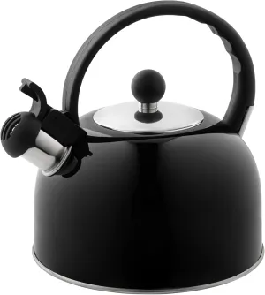 2.5 Liter Whistling Tea Kettle - Modern Stainless Steel Whistling Tea Pot for Stovetop Hot Water Boiler with Cool Grip Ergonomic Handle (Black, 2.5 Liter)