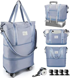 25L-55L Expandable Foldable Duffle Bag, Rolling Duffle Bag with Detachable Wheels and Adjustable Shoulder Strap