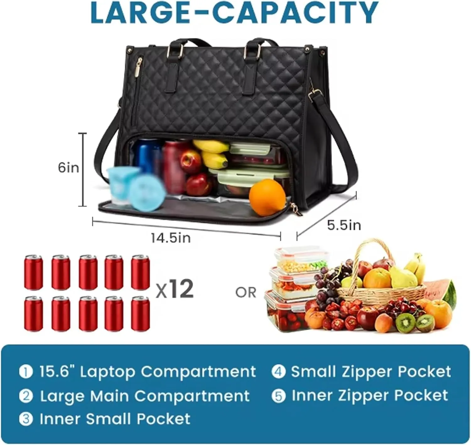 3 in 1 Lunch Tote Bag for Women,Laptop Bag with Insulated Lunch Compartment,Purse and Tableware Set,Quilted Large Capacity Leakproof Cooler Handbag with Storage Pocket for Work,Travel(Khaki 1)