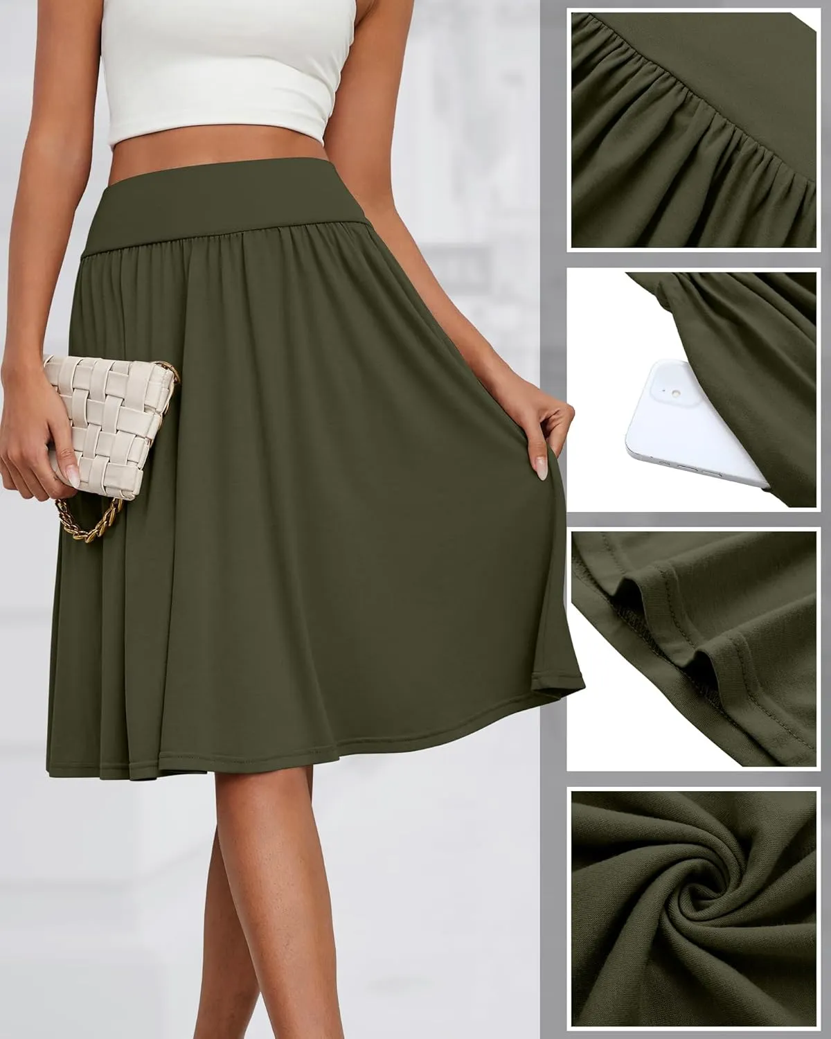 3 Pcs Womens Midi Skirts Knee Length with Pockets Casual High Waisted 2025 Trendy Summer Midi Skirt for Ladies