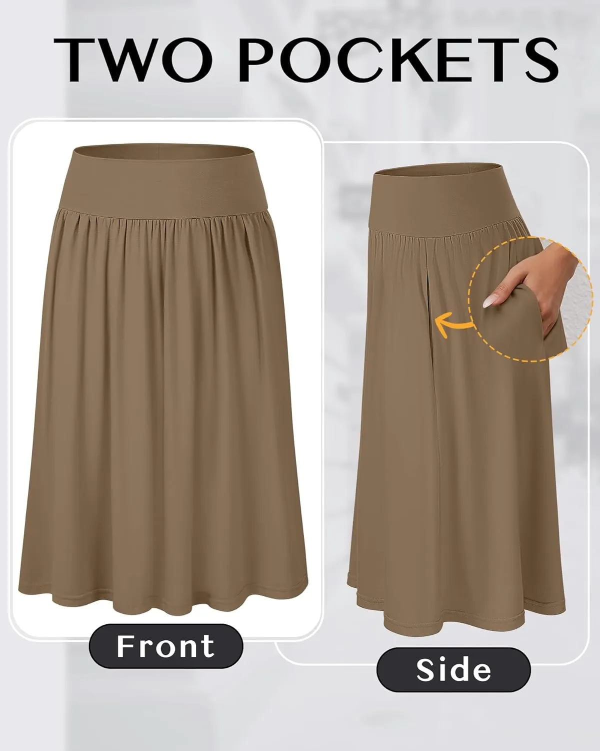 3 Pcs Womens Midi Skirts Knee Length with Pockets Casual High Waisted 2025 Trendy Summer Midi Skirt for Ladies