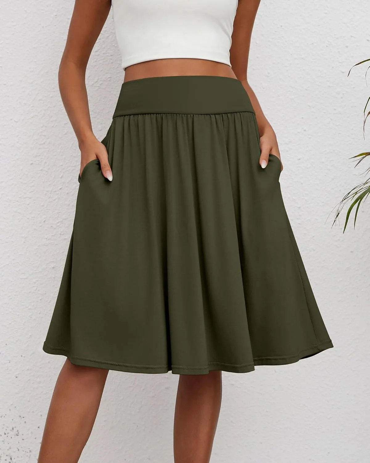3 Pcs Womens Midi Skirts Knee Length with Pockets Casual High Waisted 2025 Trendy Summer Midi Skirt for Ladies