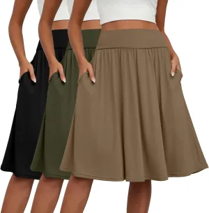 3 Pcs Womens Midi Skirts Knee Length with Pockets Casual High Waisted 2025 Trendy Summer Midi Skirt for Ladies