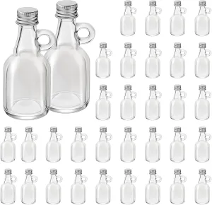 32 Pcs 1.7oz Glass Syrup Bottles with Aluminum Lids and Loop Handle Clear Sample Bottles for Maple Syrup, Juice, Potion, Milk, Sauce, and Oil Storage