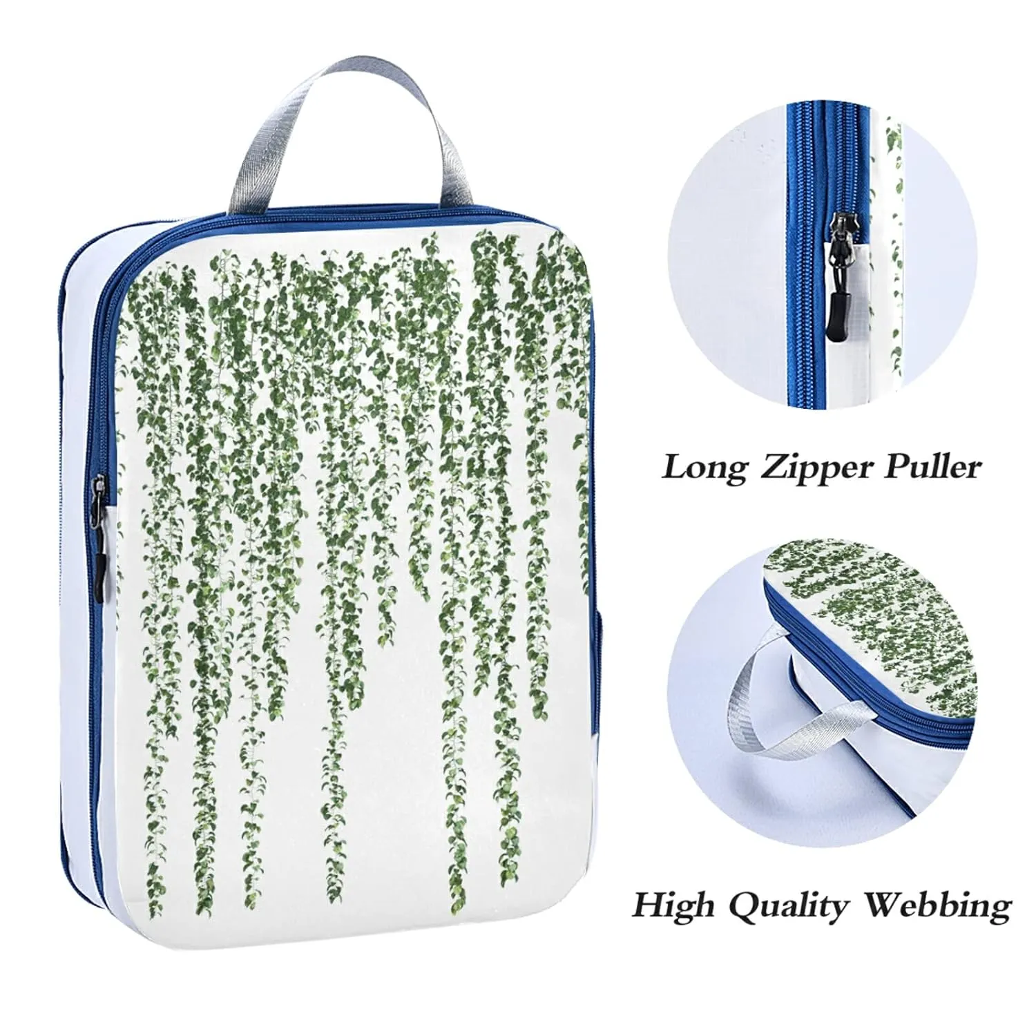 3d Rendering of Green Dichasia Seamless Hanging Plants on White 3 Piece set Cubes Expandable Adjustable Luggage Packing Bags, Ultralight Organizer Accessories Travel Suitcase Compressible Bags