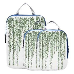 3d Rendering of Green Dichasia Seamless Hanging Plants on White 3 Piece set Cubes Expandable Adjustable Luggage Packing Bags, Ultralight Organizer Accessories Travel Suitcase Compressible Bags