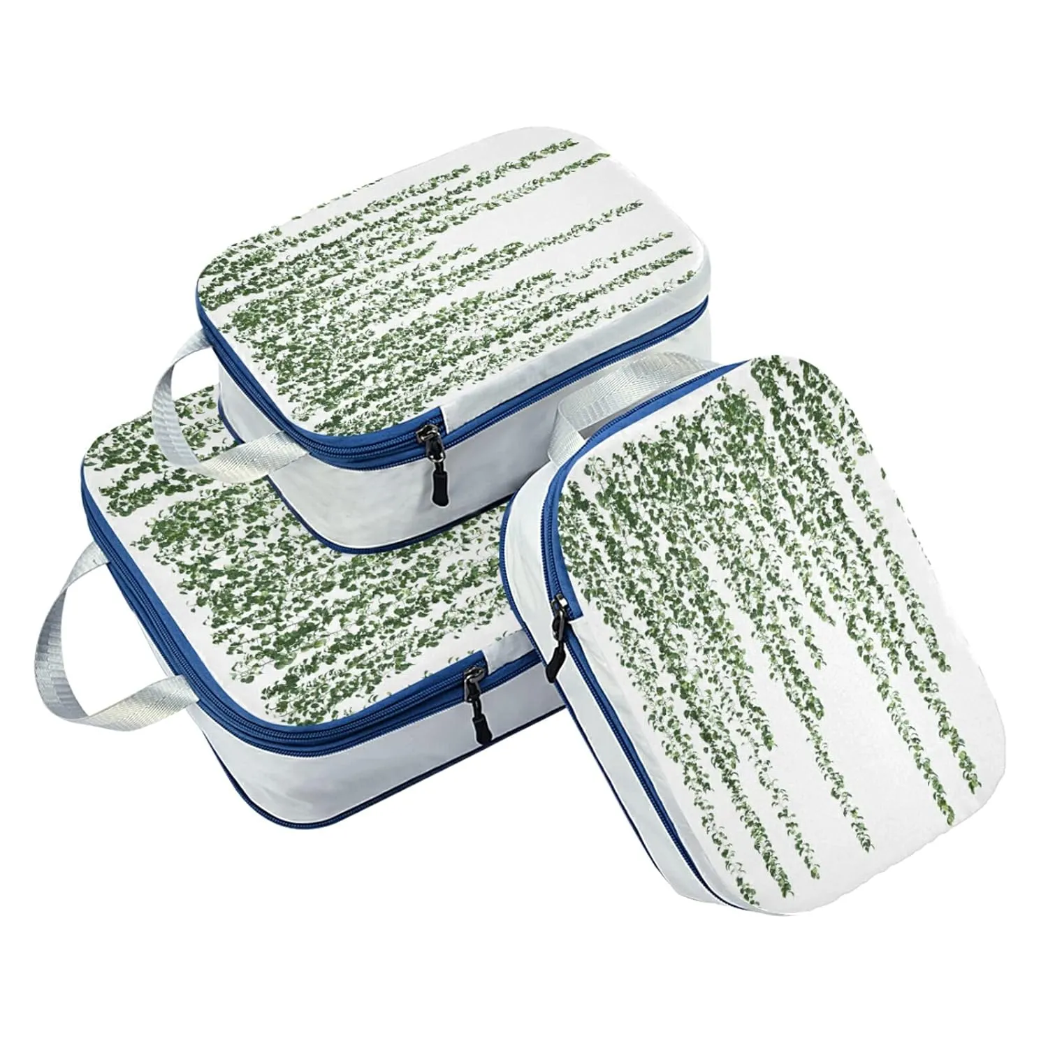 3d Rendering of Green Dichasia Seamless Hanging Plants on White 3 Piece set Cubes Expandable Adjustable Luggage Packing Bags, Ultralight Organizer Accessories Travel Suitcase Compressible Bags
