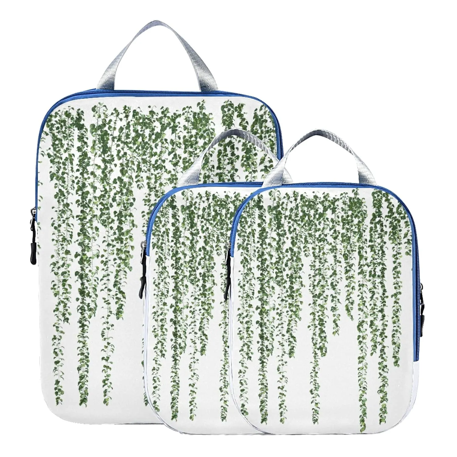 3d Rendering of Green Dichasia Seamless Hanging Plants on White 3 Piece set Cubes Expandable Adjustable Luggage Packing Bags, Ultralight Organizer Accessories Travel Suitcase Compressible Bags
