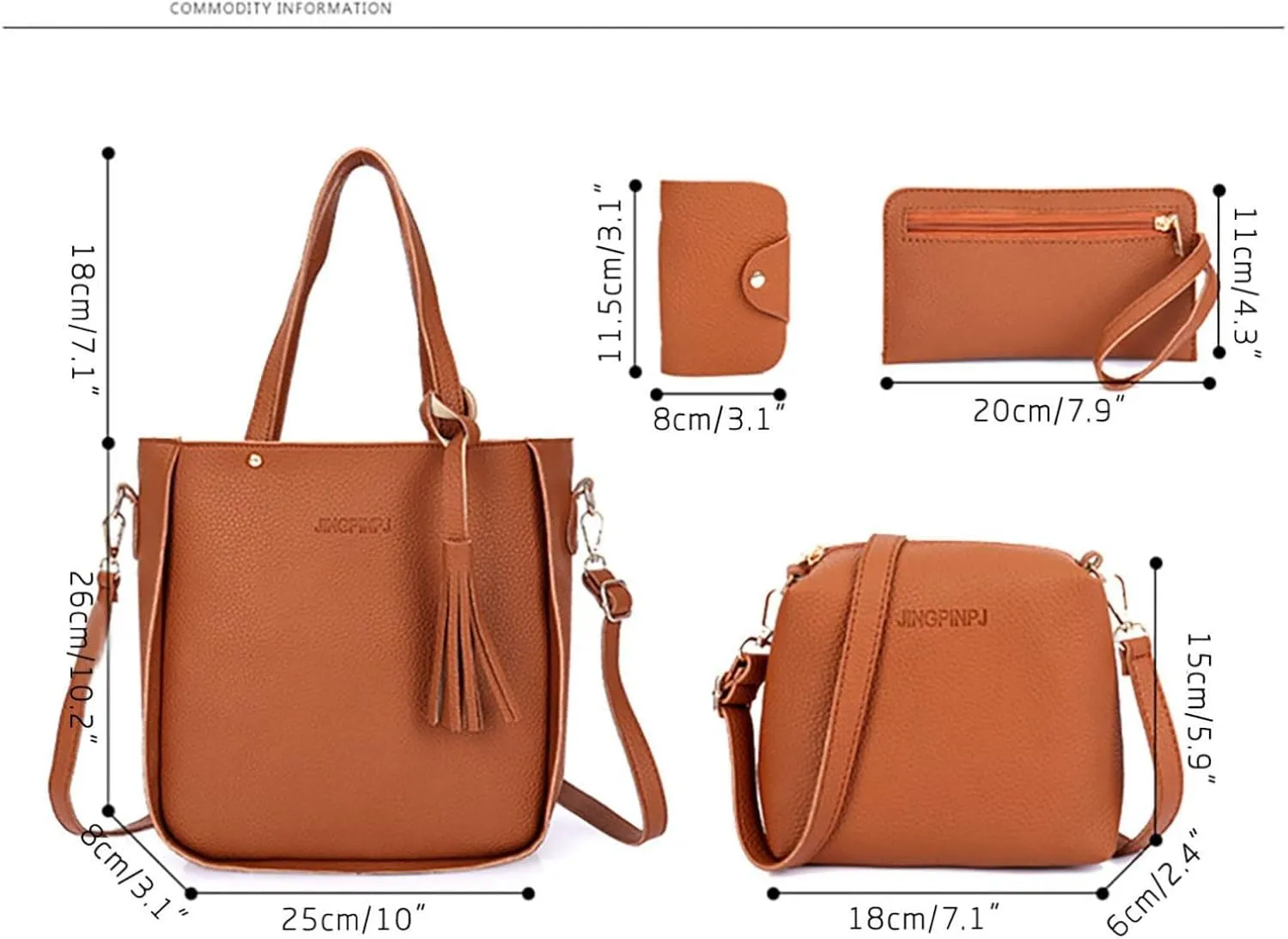 4 Pcs Bags Set for Women, Tassel Shoulder Bags Pu Leather Tote Handbag Crossbody Bag&Wristlet Purse Top Handle Small Bags