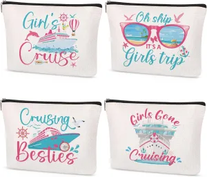 4Pcs Cruise Makeup Bags Gifts - Favors for Women Oh Ship It’s A Girls Cosmetic Bags Girl Cruise Ship Cruising Besties Travel Toiletry Bags for Girl Birthday Chrismas