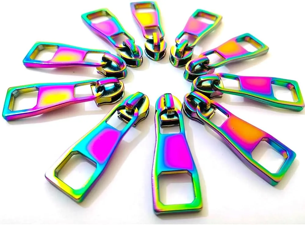 #5 Zippers Tape,Rainbow Teeth Nylon Zipper by The Yard Black Zipper Tape with 10PCS Pulls for Tailor Sewing Crafts 5 Yards(White Tape)
