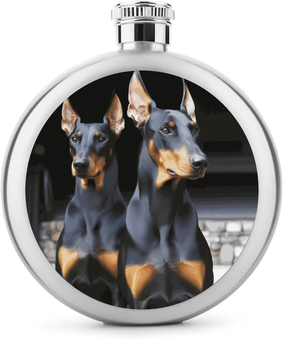 5oz Stainless Steel Flask Doberman Printed with UV Printing - Portable Liquor Flask for Whiskey, Vodka - Men & Women Gift for Travel, Father’s Day, Weddings
