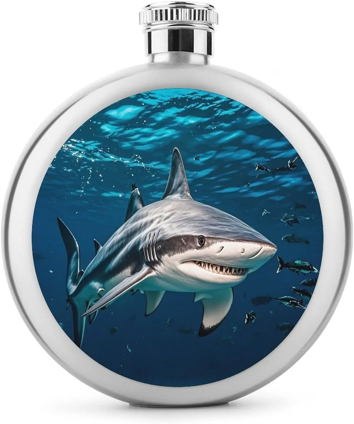 5oz Stainless Steel Flask Hammerhead Shark Scans The Ocean Printed with UV Printing - Portable Liquor Flask for Whiskey, Vodka - Men & Women Gift for Travel, Father’s Day, Weddings