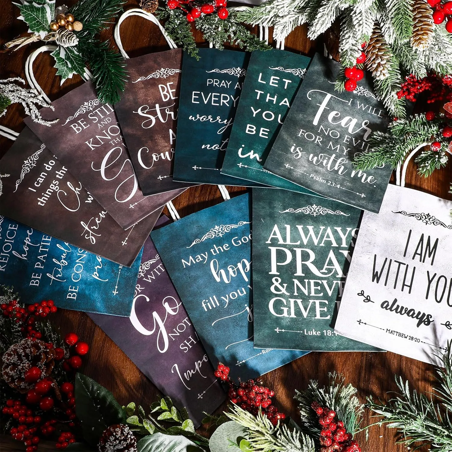 60 Pcs Christian Paper Bags Bulk Fathers Day Gift Religious Bible Verse Treat Bags with Handles Sunday School Inspirational Gifts for Women Church Welcome Visitors Baptism Party Supplies