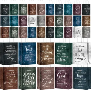 60 Pcs Christian Paper Bags Bulk Fathers Day Gift Religious Bible Verse Treat Bags with Handles Sunday School Inspirational Gifts for Women Church Welcome Visitors Baptism Party Supplies