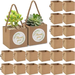 60pcs Succulent Wrap Bags Bulk Fits 2.5 Inch Pots with Thank You Stickers, Mini Kraft Paper Succulent Gift Box Basket with Handles for Wedding, Baby Shower, Succulent Plants Party Favors for Guests