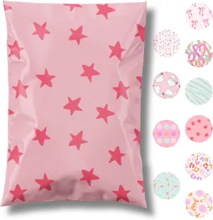 6x9 Designer Poly Mailer 100 Pack Heavy Duty Waterproof Self Seal Shipping Bags for Small Business Large Mailing Envelopes Bulk Tear Resistant Cute Packaging Seeing Stars Pink