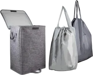 72L Collapsible Clothes Hamper with Lid and 2 Removable Laundry Bags,Portable Laundry Basket with Handles, Detachable Laundry Bin for Bedroom,Bathroom,Living Room,Nursery,College Dorm,Laundry Room,RV