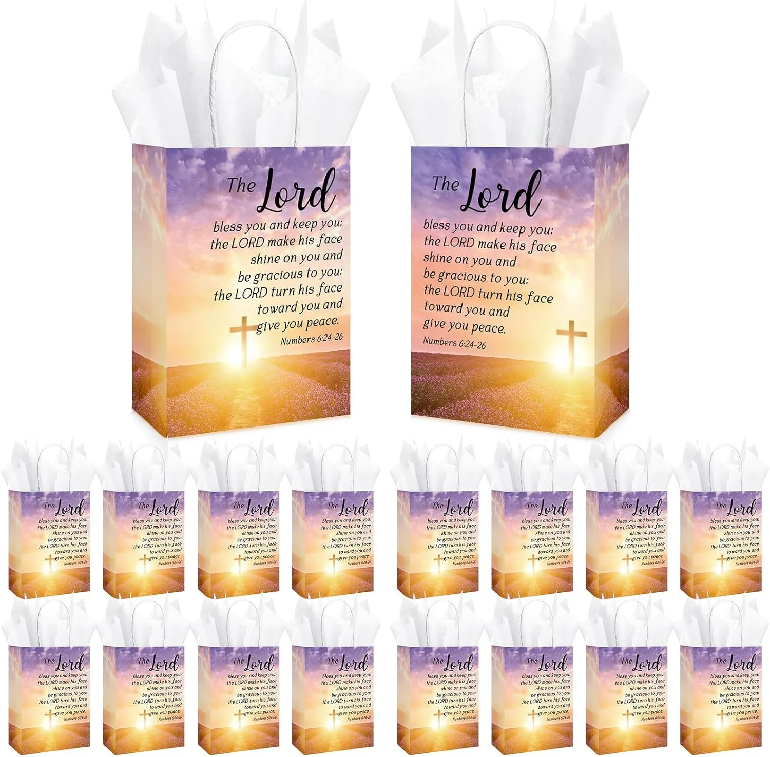 75 Set Christian Fathers Day Gift Bags Bulk with Tissue Paper Religious Bible Verse Baptism Gift Bags with Handles for Church Fathers Day Welcome Visitors Sunday School