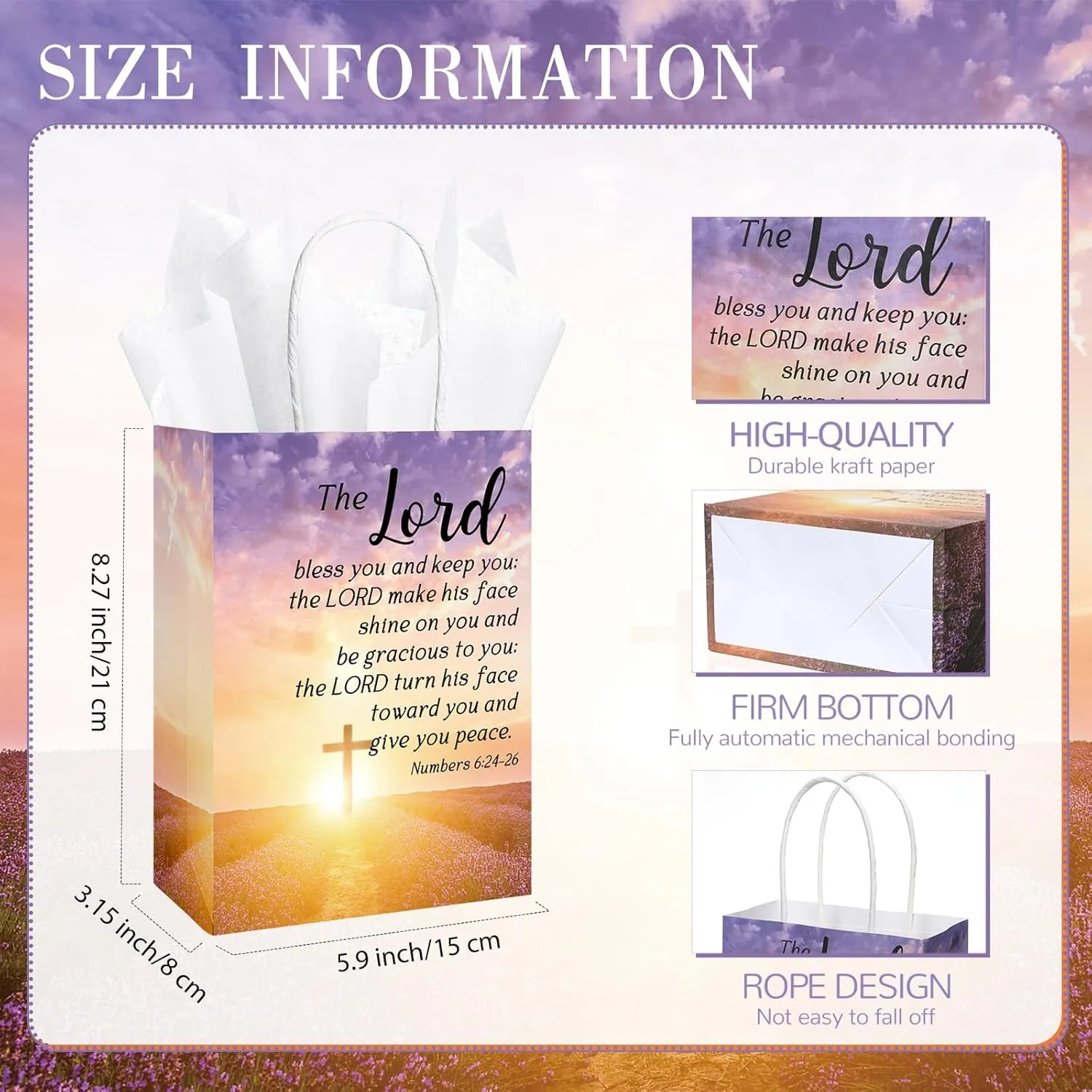 75 Set Christian Fathers Day Gift Bags Bulk with Tissue Paper Religious Bible Verse Baptism Gift Bags with Handles for Church Fathers Day Welcome Visitors Sunday School