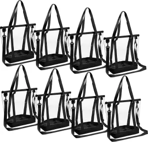 8 Pcs Clear Tote Bags with Zipper Adjustable Shoulder Bag Handbag Detachable Strap See Through Security Approved
