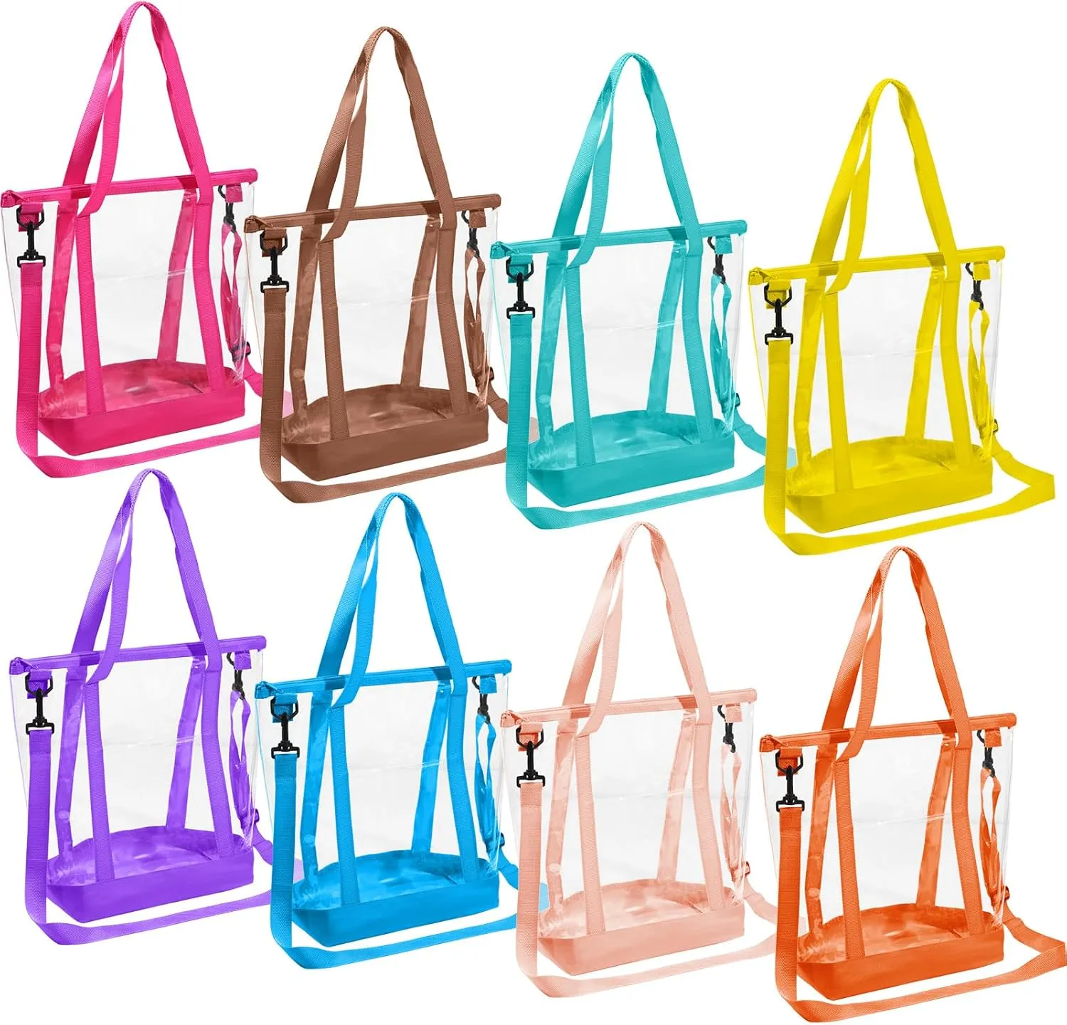 8 Pcs Clear Tote Bags with Zipper Adjustable Shoulder Bag Handbag Detachable Strap See Through Security Approved