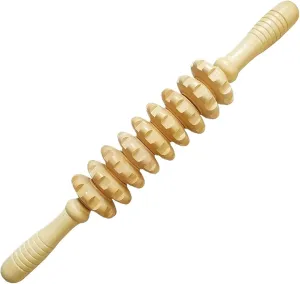 9-Roller Wooden Massage Stick - Handheld Deep Tissue Massager for Muscle Pain Relief, Anti-Cellulite, Myofascial Release - Portable Trigger Point Therapy Tool for Back, Legs, Feet & Body(Nature)