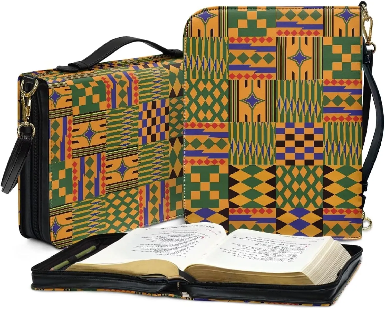 Abstract Aztec Geometric Print Bible Case for Women Hope and Love Leather Bible Cover with Shoulder Strap and Handle Sturdy Bible Protector Zippered Bible Bag with Pen Slots, M