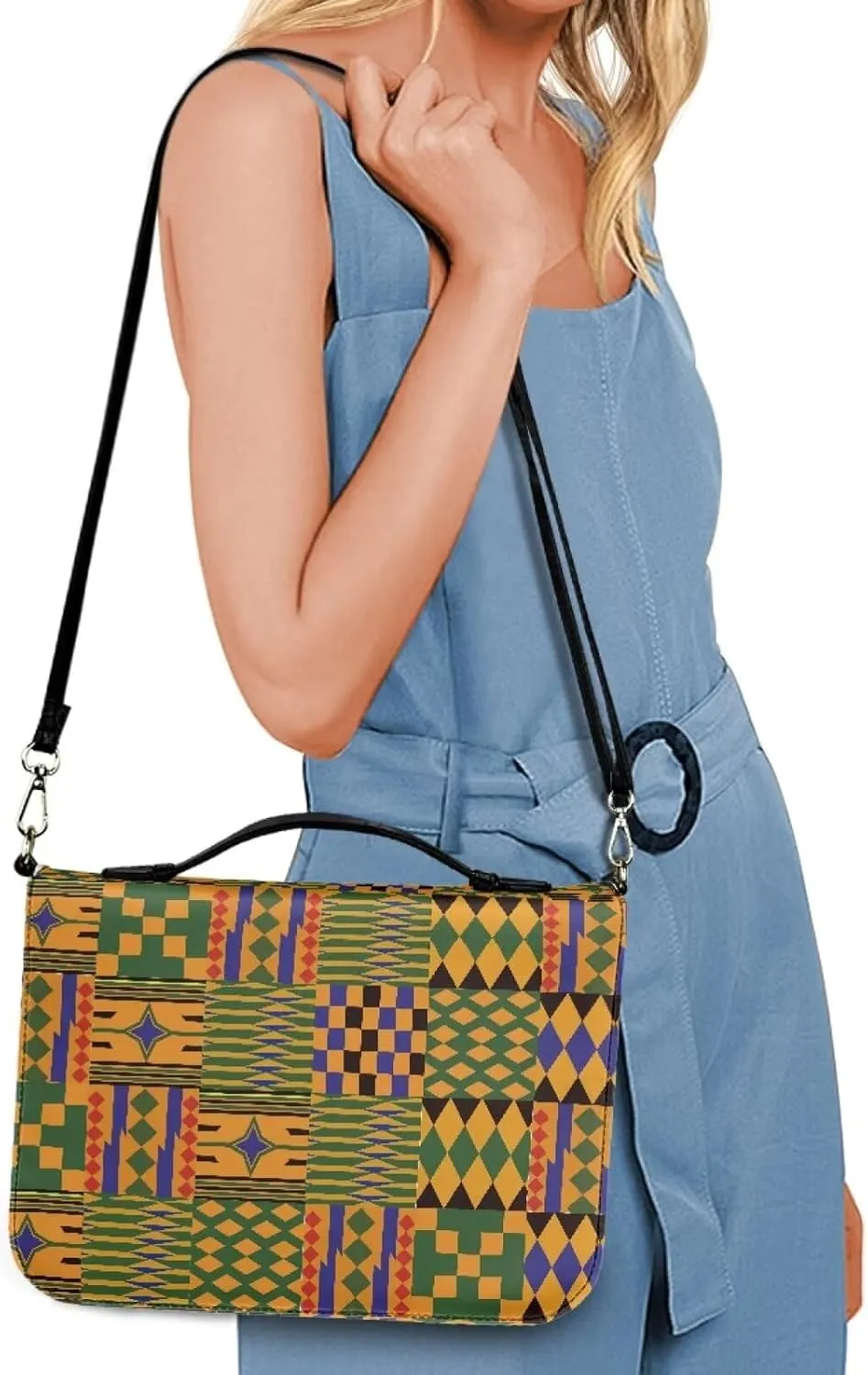 Abstract Aztec Geometric Print Bible Case for Women Hope and Love Leather Bible Cover with Shoulder Strap and Handle Sturdy Bible Protector Zippered Bible Bag with Pen Slots, M
